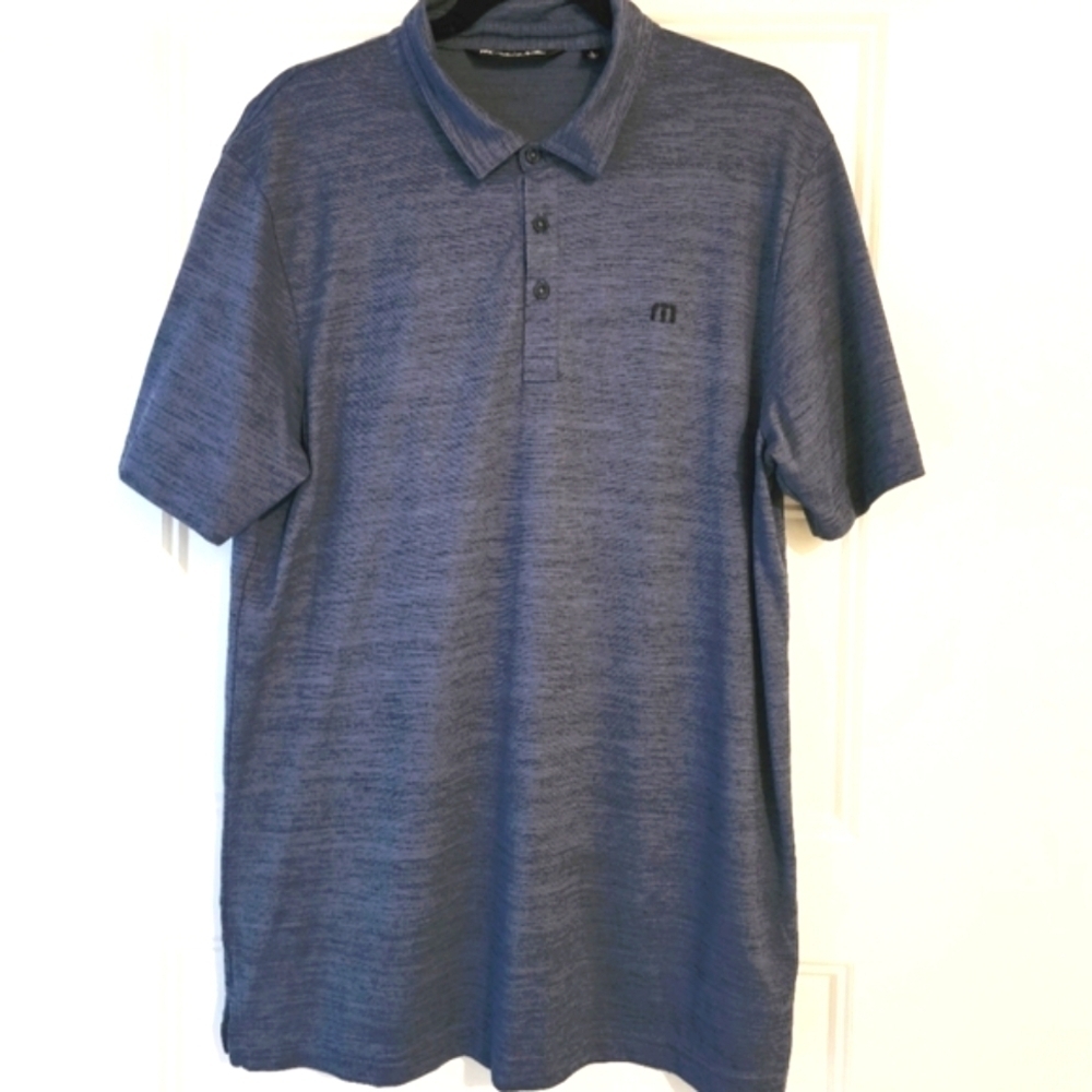 Travis Mathew Men's Blue Heathered Blue and Black Polo Shirt Sz Lg